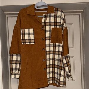 SHEIN Brown and Plaid Button Down Shirt